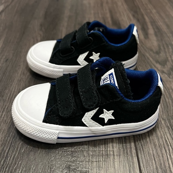 Converse Star Player Infant Double Velcro Black Rush Blue White Shoes - Picture 4 of 12